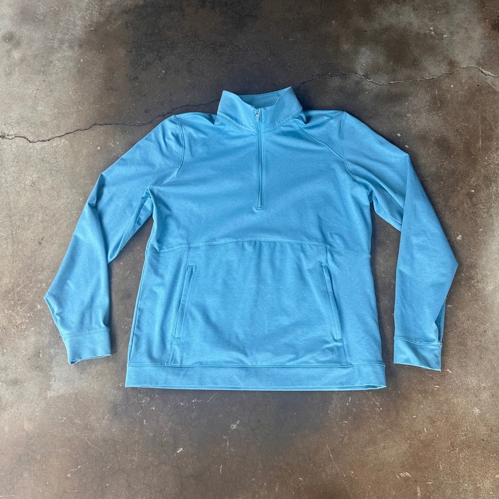 Puma Golf Pullover Women Large Blue Excellent Quarter Zip Mock Neck Pockets